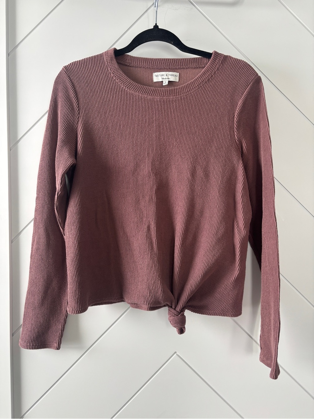 Madewell Texture & Thread Knot-Front Long Sleeve Top - Mauve Pink